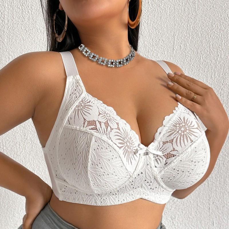 Plus Size Lace Push-Up Bra Women Thin Cup Wire-Free Full Coverage Comfortable Breathable