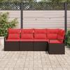 Garden Sofa Set with Cushions 5 pcs Brown and Red Poly Rattan