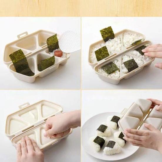 6-Cavity Triangle Onigiri Mold Bento Box 2-in-1 Rice Ball Maker with Lid Portable Lunch Container for Meal Prep Picnic School Lunch