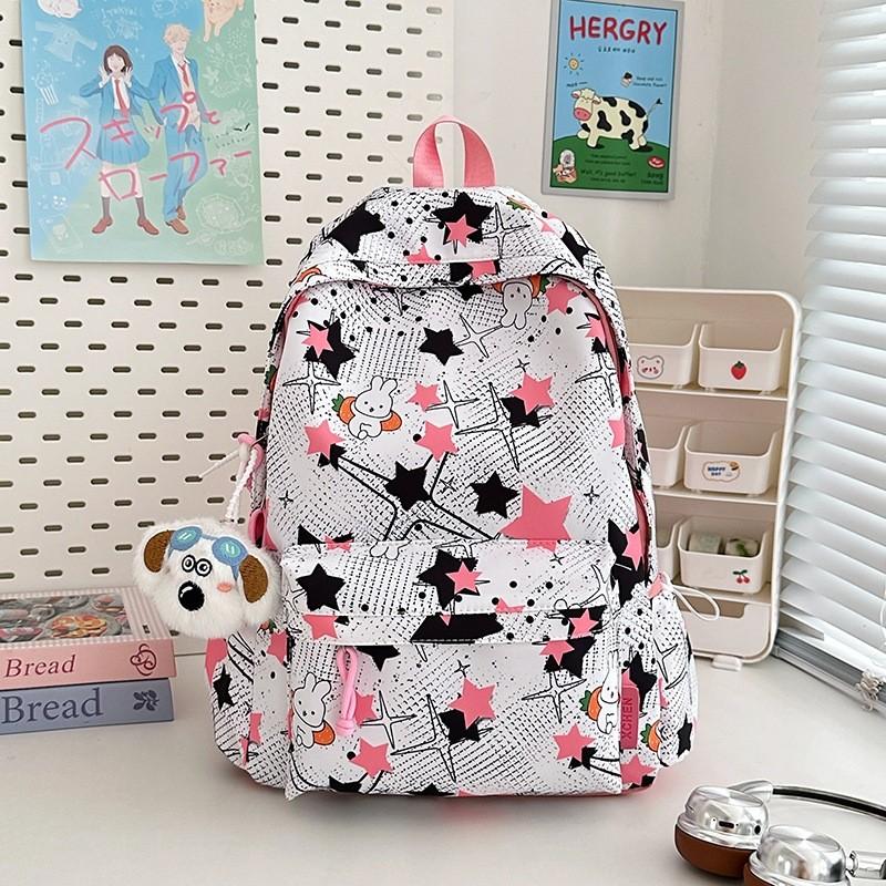 Star Cute Rabbit Carrot Pattern Student Casual Backpack With Pendant Plush