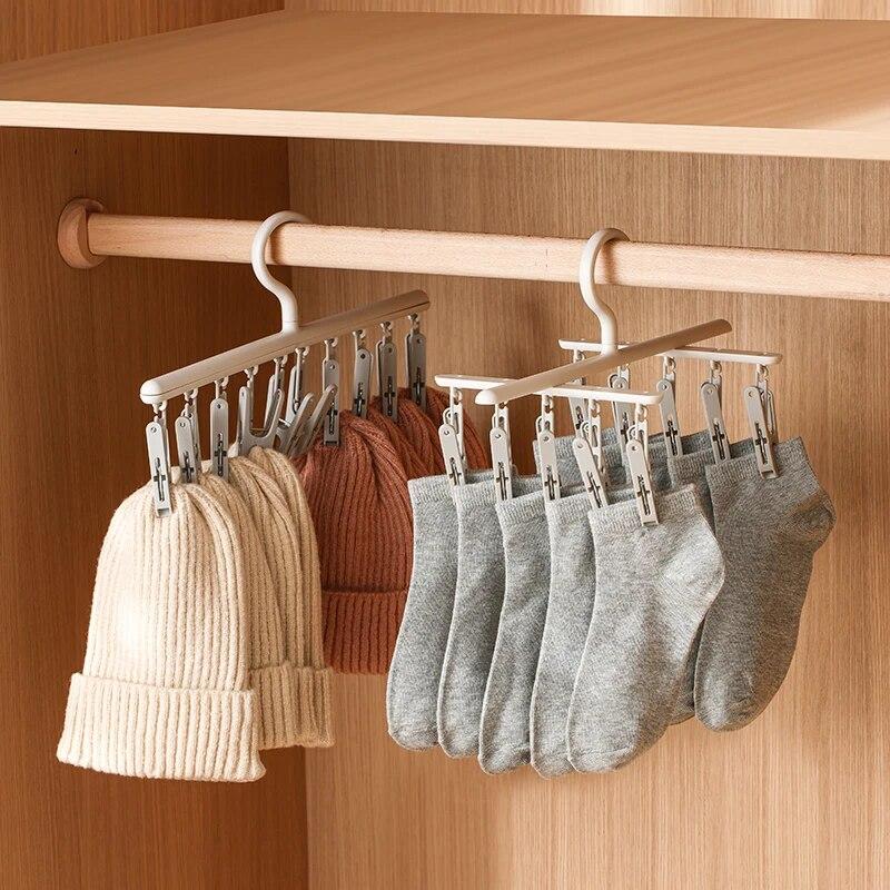 Socks Drying Rack with 10 Clips Multi-Function Dormitory Student Home Balcony Drying Clips Underwear Drying Clips