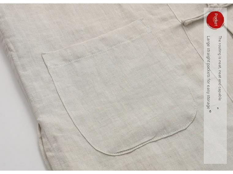 Men's Summer Thin Linen Tang Suit - Short-Sleeved Top for Middle-Aged & Elderly