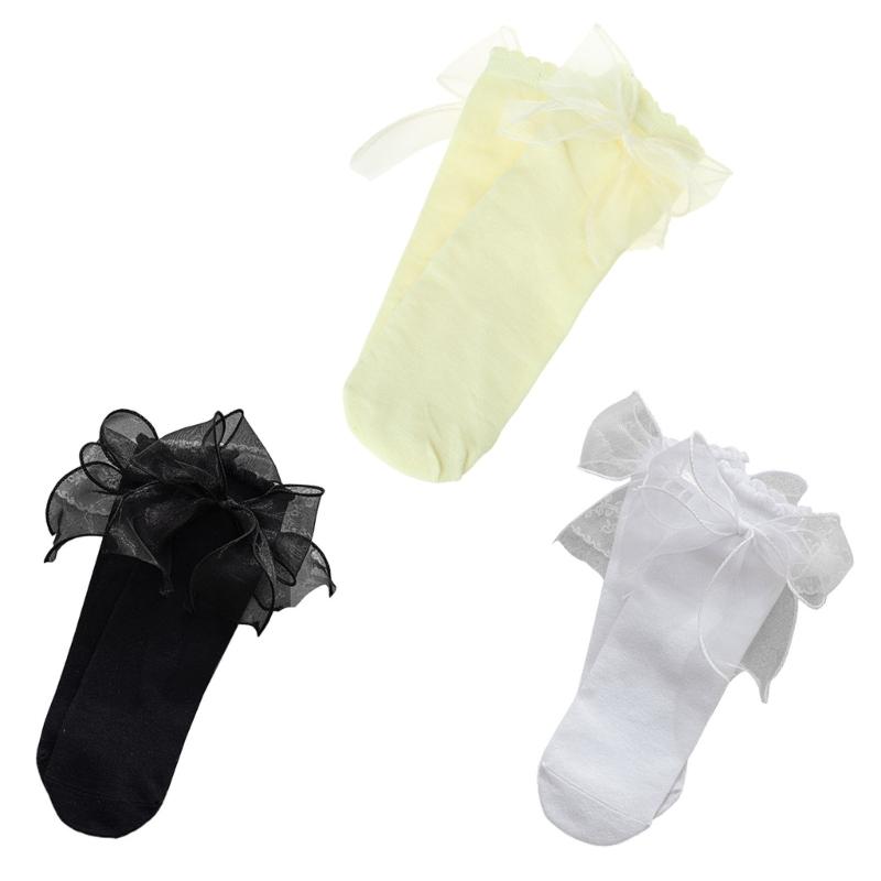 1 Par de Calcetines con Volantes para Mujer Calcetines Tobilleros con Encaje para Niña Calcetines Fruncidos con Lazos Calcetines de Algodón Calcetines de Vestir Estilo Princesa