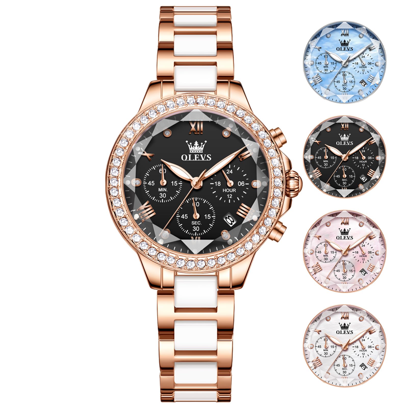 

OLEVS Waterproof Popular Rose Gold Quartz Analog Stylish Business Watch with Date Pink Gold with Black Dial Women s Watch, Watch, Display,