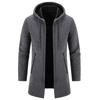 Men's Plus Velvet Hooded Knitwear Cardigan – Thickened, Windproof, Warm Mid-Length Jacket for Autumn/Winter (Middle-Aged & Elderly)