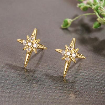 1Pair Simplicity Zircon Eight-Pointed Star Stud Earrings For Women Exquisite Versatile Small Earring Jewelry Accessories Gifts
