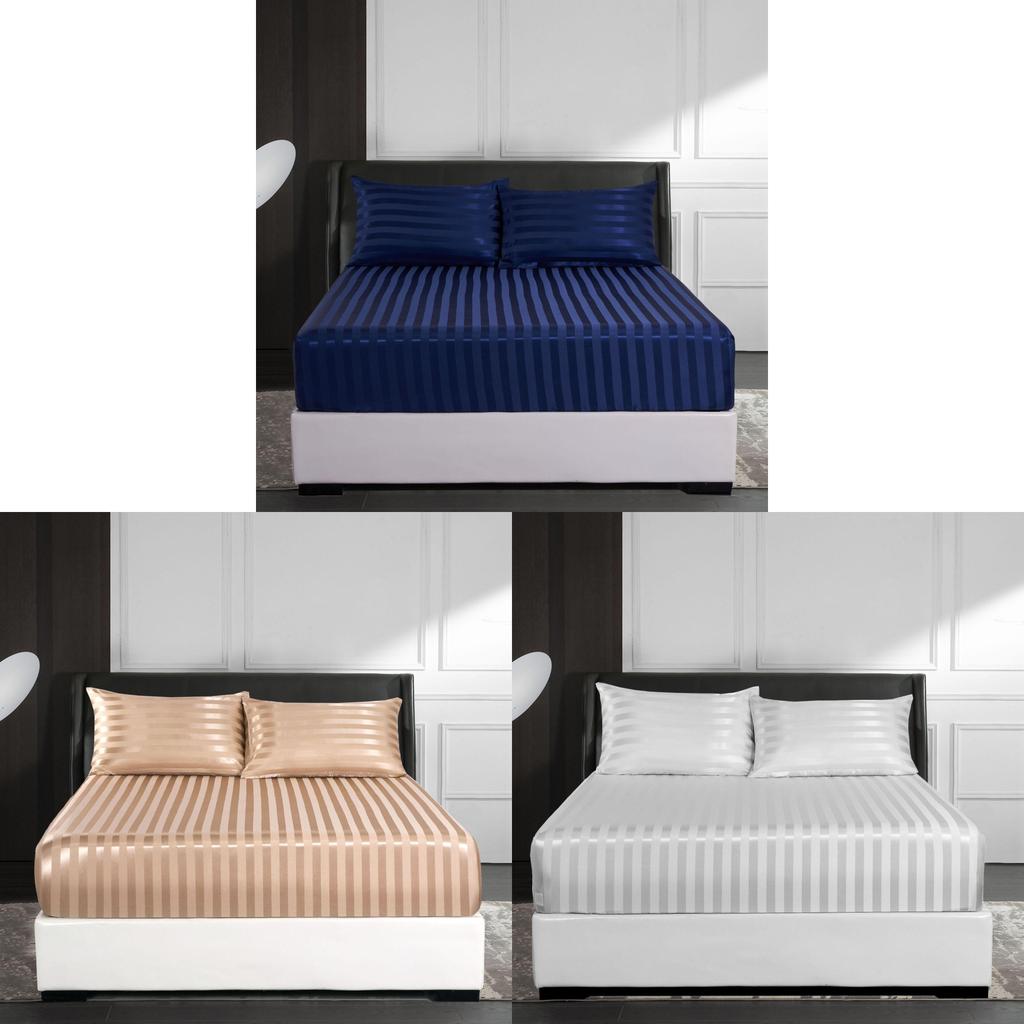 Minimalist Fitted Bed Sheet With Silk Satin Texture For Home Bedroom Decor