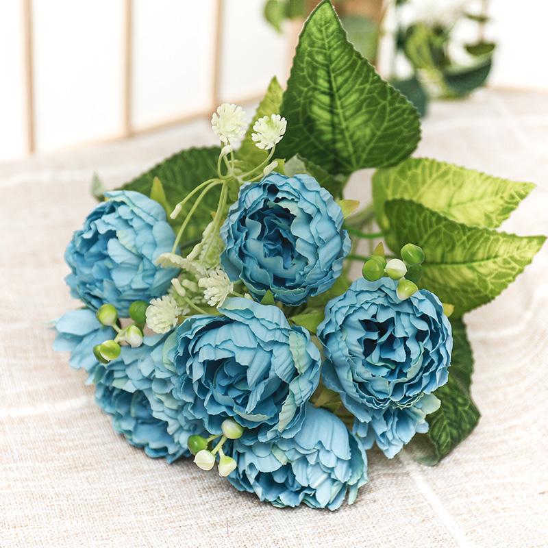 Artificial Flowers Decor 7 Heads Silk Peony Rose Hydrangea Bouquet Home Christmas Party Decorations Wedding Bride Fake Flowers