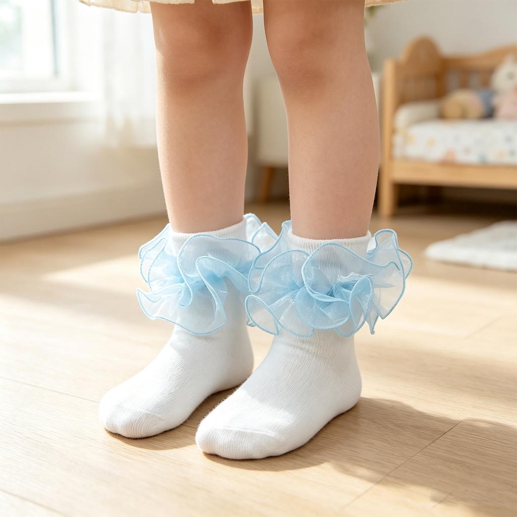 Girls' Colorful Ruffle Lace Socks for Toddlers, Cute Frilly Socks for Everyday Wear