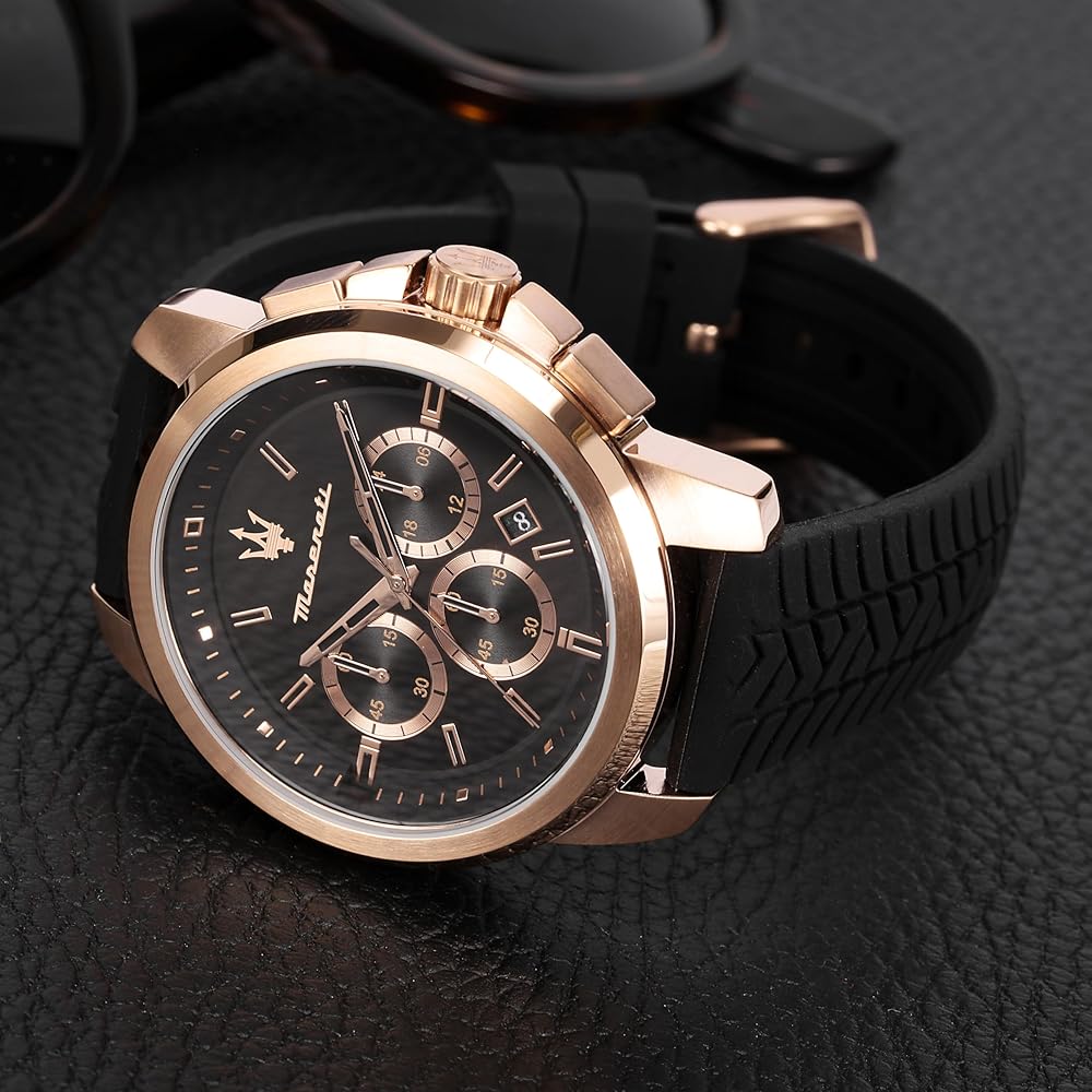 Maserati Successo Men's Watch Black Silicone Strap Chronograph Quartz 5 ATM Water Resistant Official Authentic
