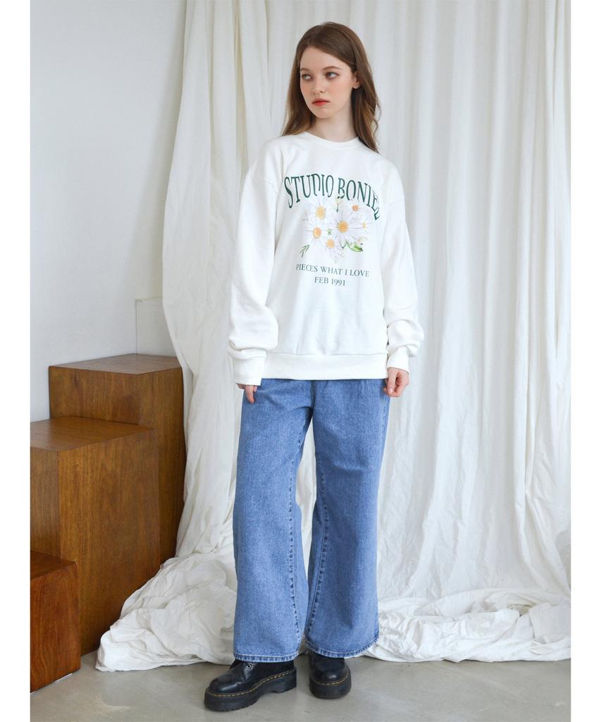 BONIEE [Fleece Lined] Daisy (Daisy For You) Graphic Oversized Sweatshirt White
