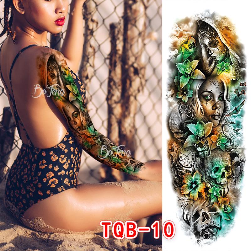 Waterproof Full Arm Floral Tattoo Stickers - Cross-Border Design for Europe & America
