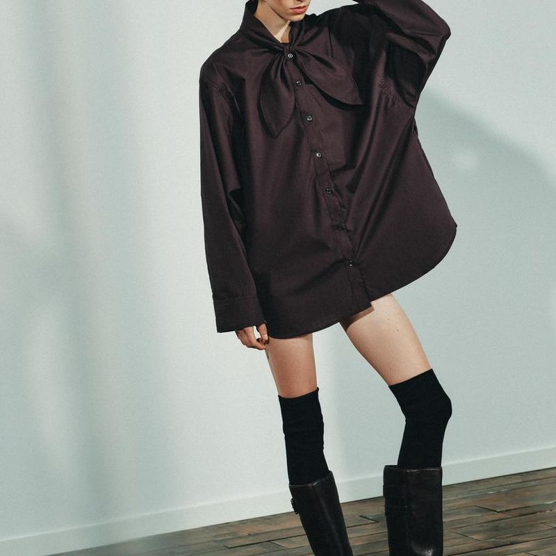 Za Autumn New Arrivals Women's Clothing Zr European and American Style Fashion Scarf Poplin Shirt Top 4661143 716