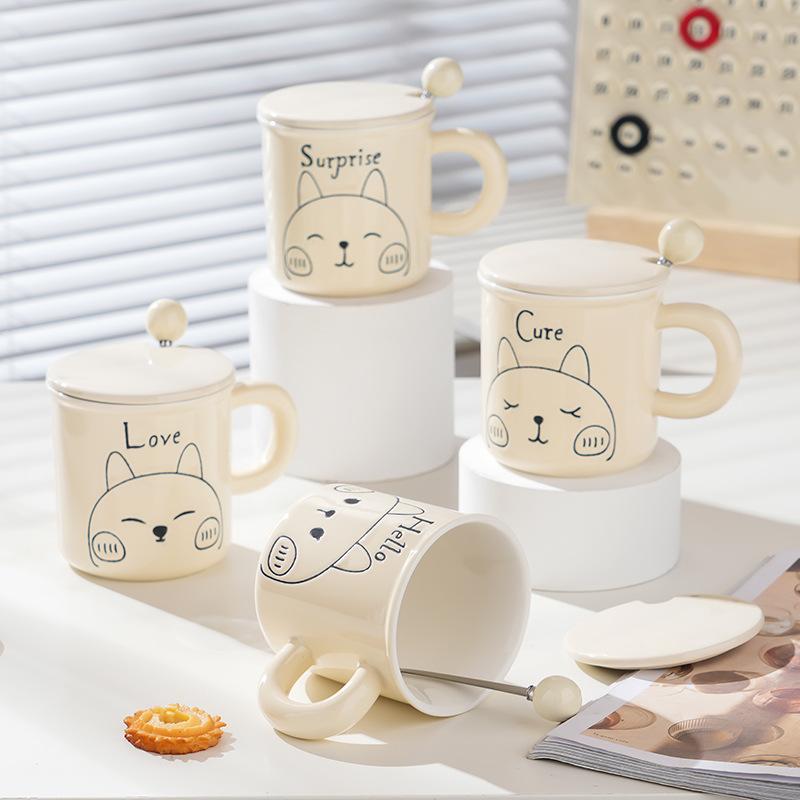 

Маленький подарочный набор для офисной девушки, керамическая чашка с крышкой, ложка, мультяшный кролик, творческая личность, кружка, простая чашка 400ML