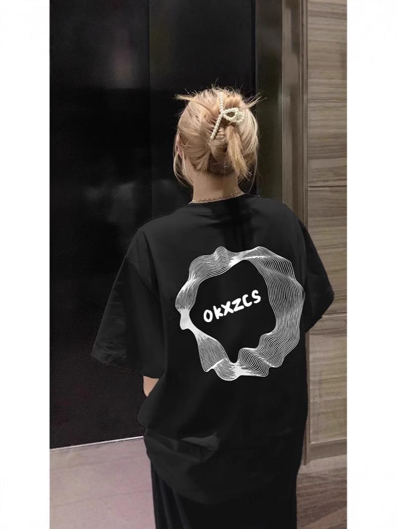 

Women s Trendy Oversized Cotton T-Shirt - Summer Design, Original Print, Short-Sleeve 3XL темно-сірий