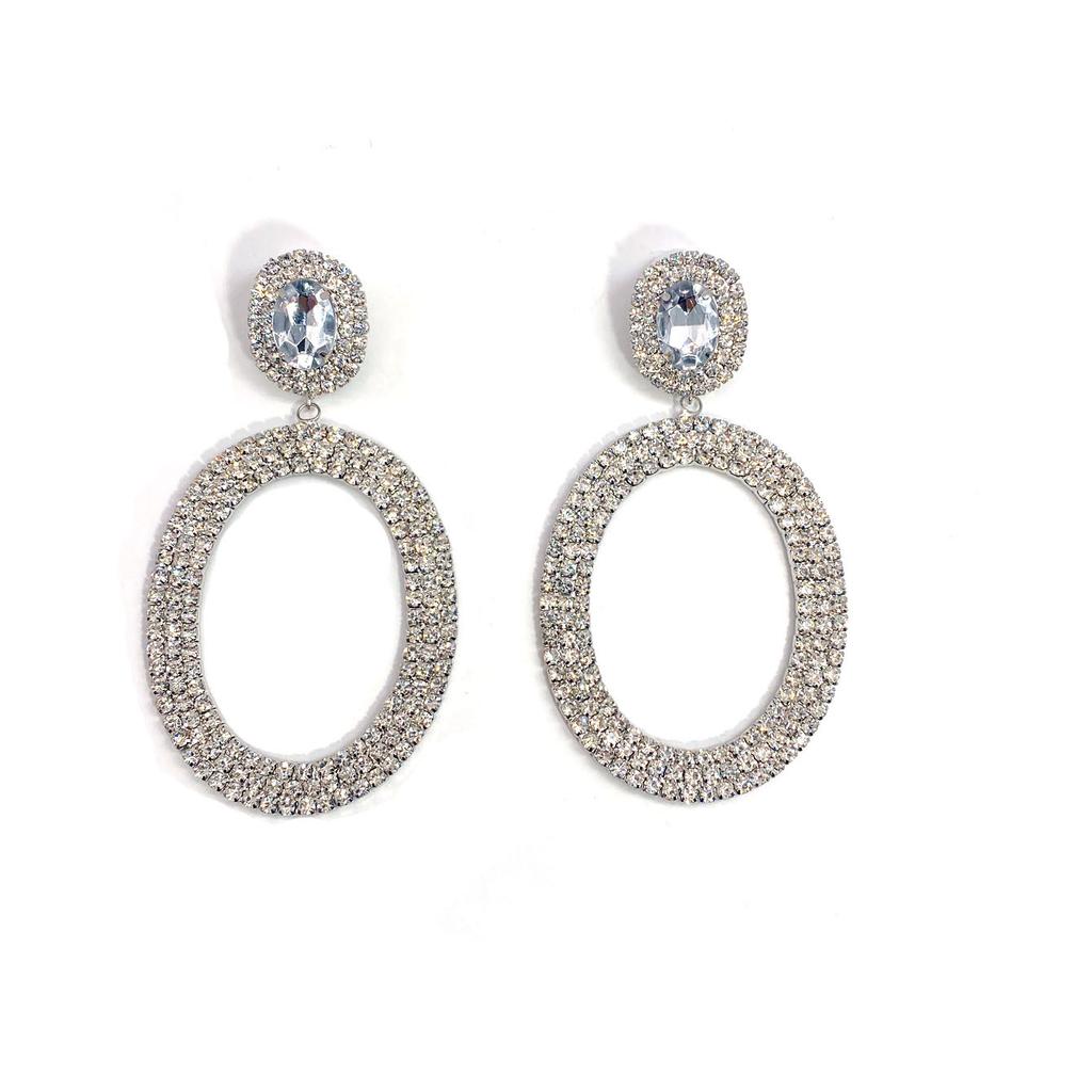 Europeanand American Fashion Rhinestone Multi-layer Circle Alloy Stud Earrings, Simple and Elegant with a High-end Dangling Feel