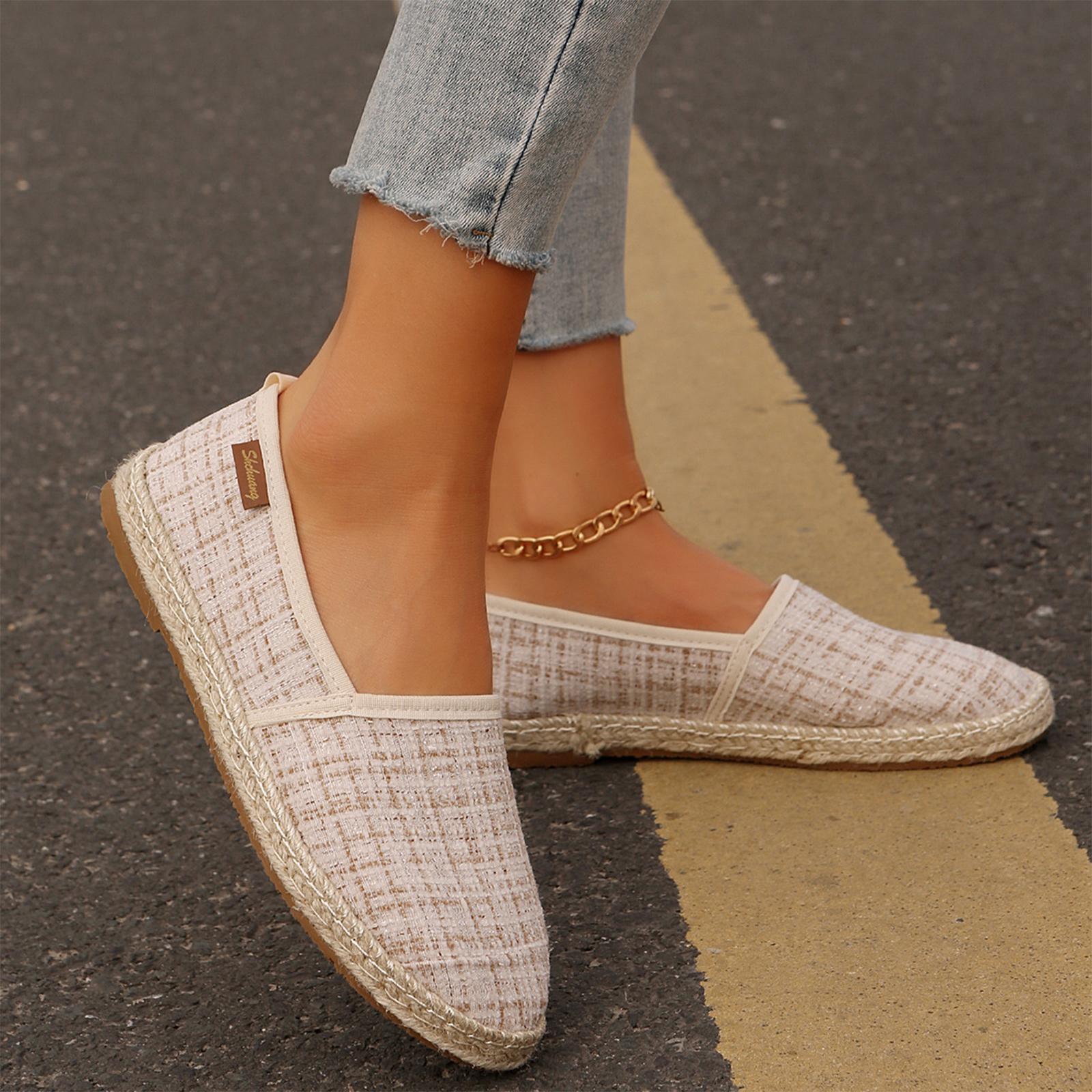 Women s Flat Casual Slip-On Shoes Simple Design Comfortable Lightweight Espadrille Style Rope Sole Summer Footwear 36 бежевый