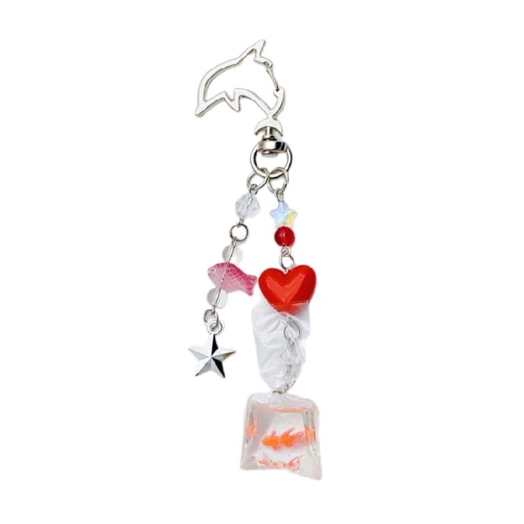 

Stylish Goldfish and Star Bead Keychain with Clear Water Bag Designs Portable Accessory for Daily Use and Travel оранжевый