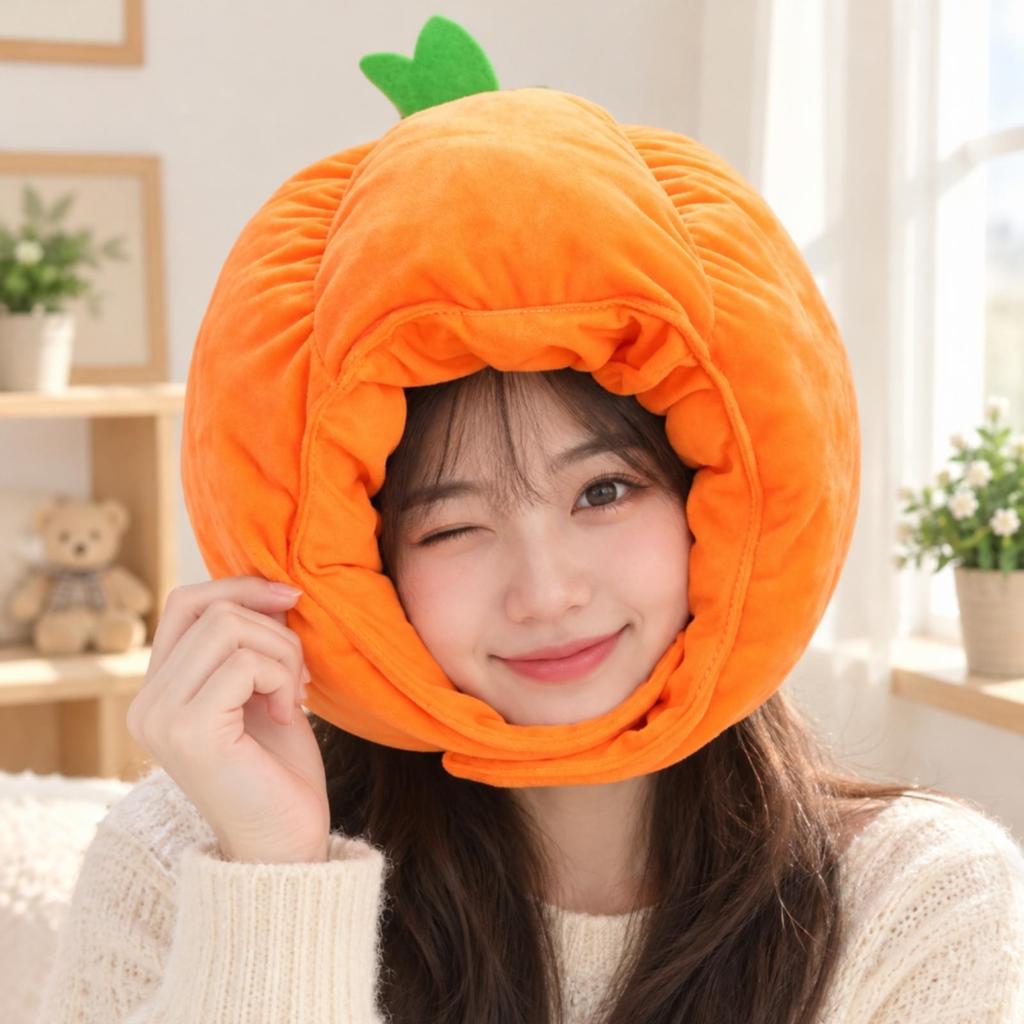 Soft Pumpkin Headpiece OneSize 3D Head Cover with Leaf Detail Headwear for Stage