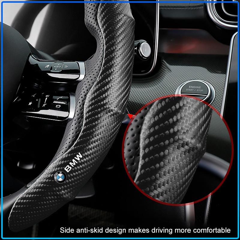 2pcs Carbon Fiber Non-Slip Steering Wheel Cover Car Accessories For BMW M Performance 1 3 5 7 Series M3 M4 M5 M6 X1 X3 X5 X6 X7 E30 E34 E36 E39 E4