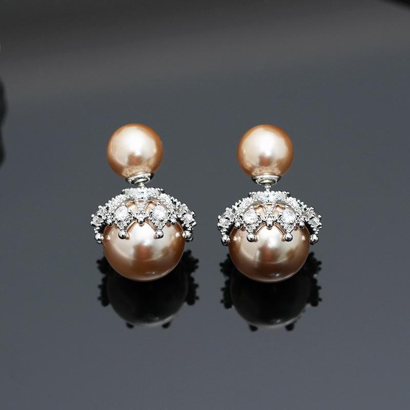 Front and Back Crown Pearl Stud Earrings Luxury Elegant Fashion Pin Earrings