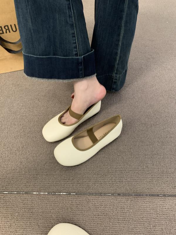 Fashion Shallow Mouth Knitting Flats Soft Shoes Woman 2025 Female Footwear Round Toe New Dress Grandma Retro Mary Janes Grandma Shoes Fe