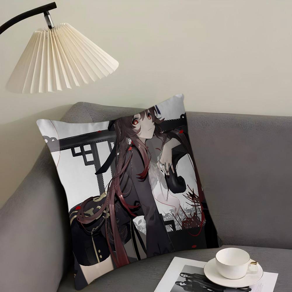 Anime Hu Tao Cushion Cover Pillowcase Upholstery Sofa Throw Pillow Home Decor Pillowcas