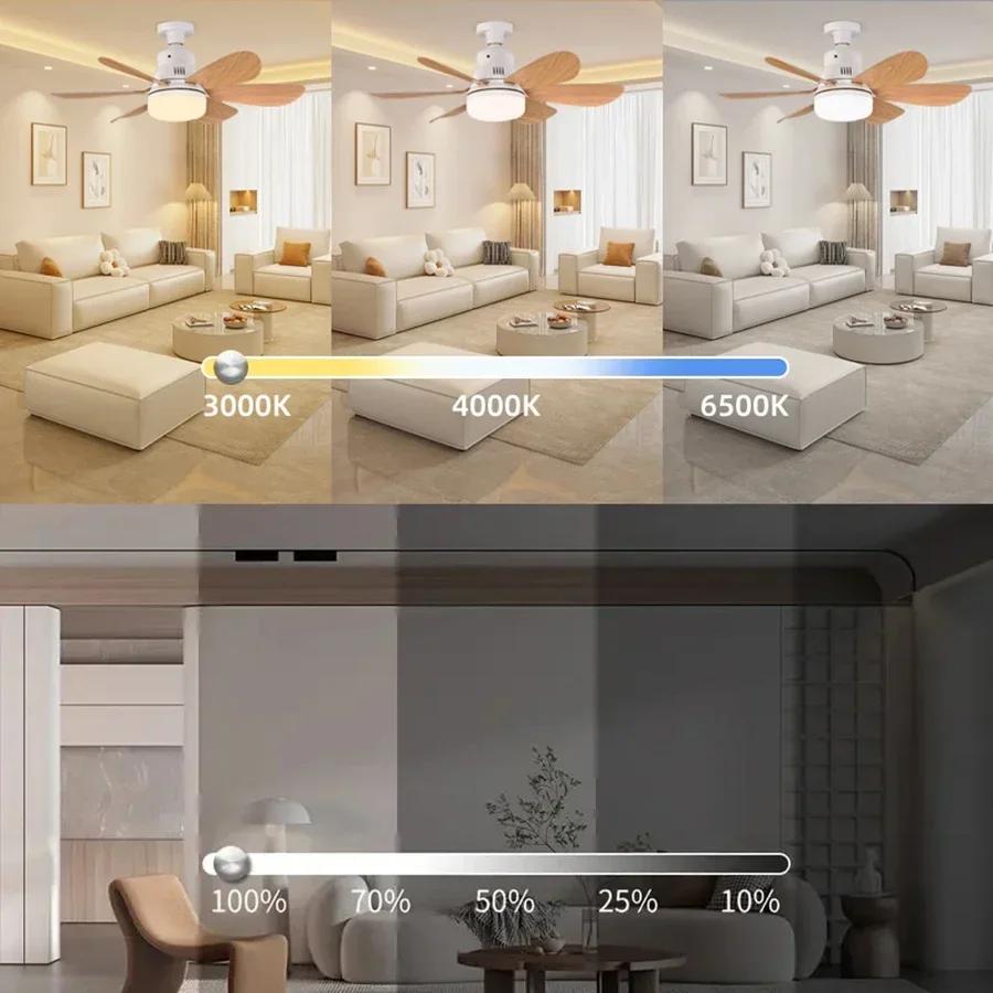 

Wood Led Socket Ceiling Fan With Light E27 And Remote Control 3 Colors Dimming Chandelier Fan Silent For Room Home Lighting 85-265V