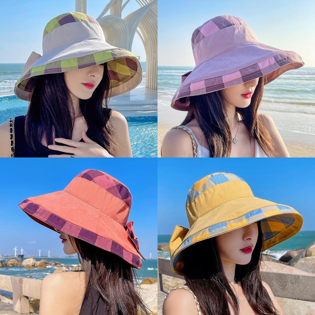 Cotton Patchwork Sun Hat With Wide Brim For Summer Beach And Outdoor Activities