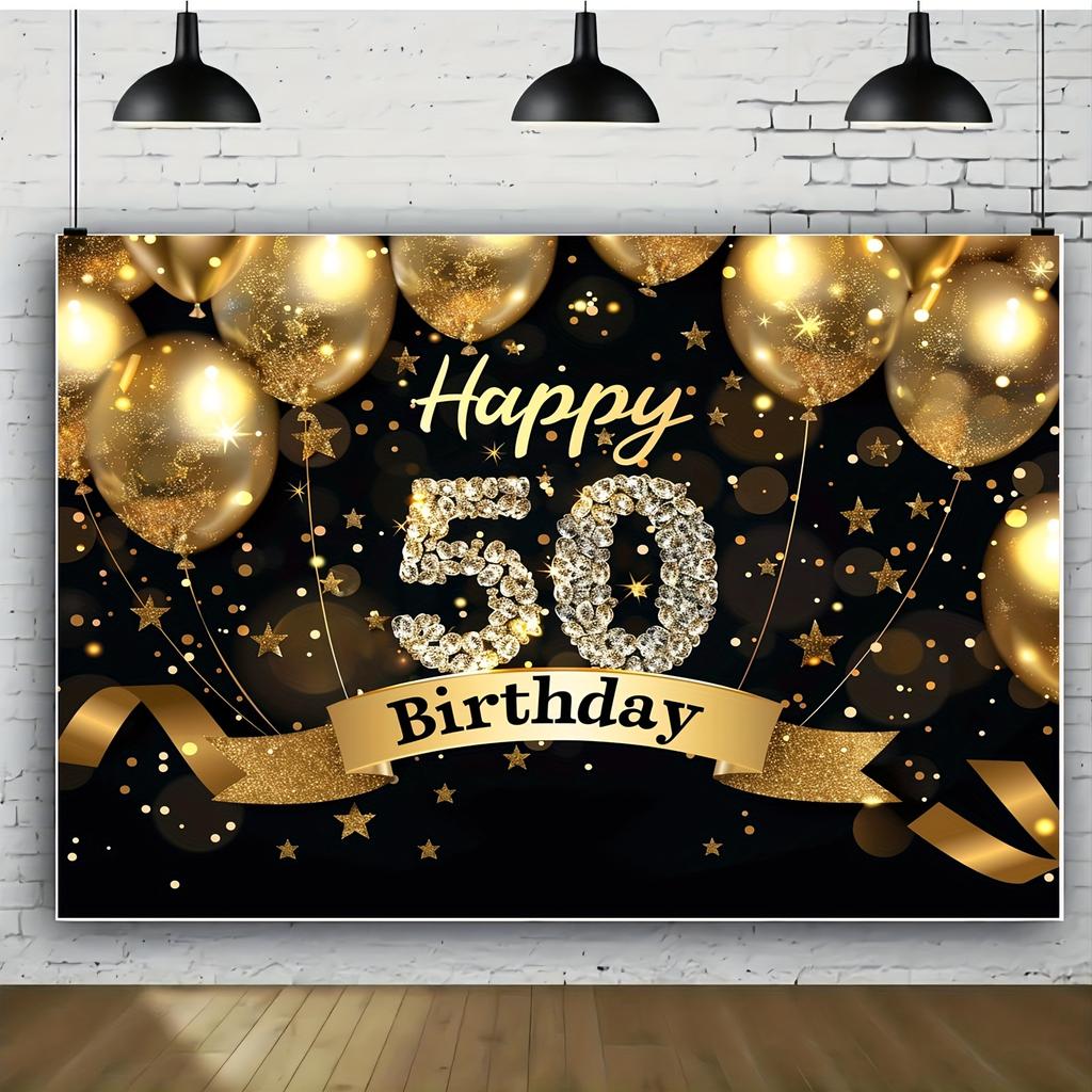 50th Birthday Happy Party Photography Background Glitter Black Gold Balloons Background Shining Fifty