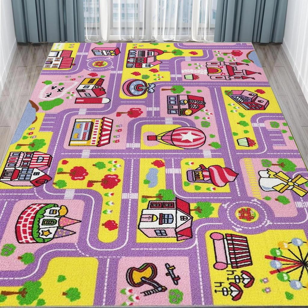 VIKAMA Non-Slip Children's Educational Play Mat City Road Theme Rug Kids' Room Decor Office & Home Floor Mat