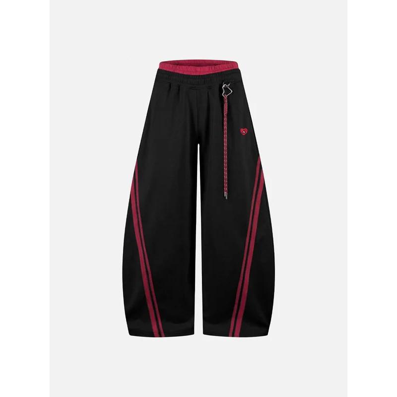 Unisex Streetwear Wide-Leg Cropped Sweatpants With Stripe Patchwork Heart Embroidery Loose Fit Casual Pants Dance Daily