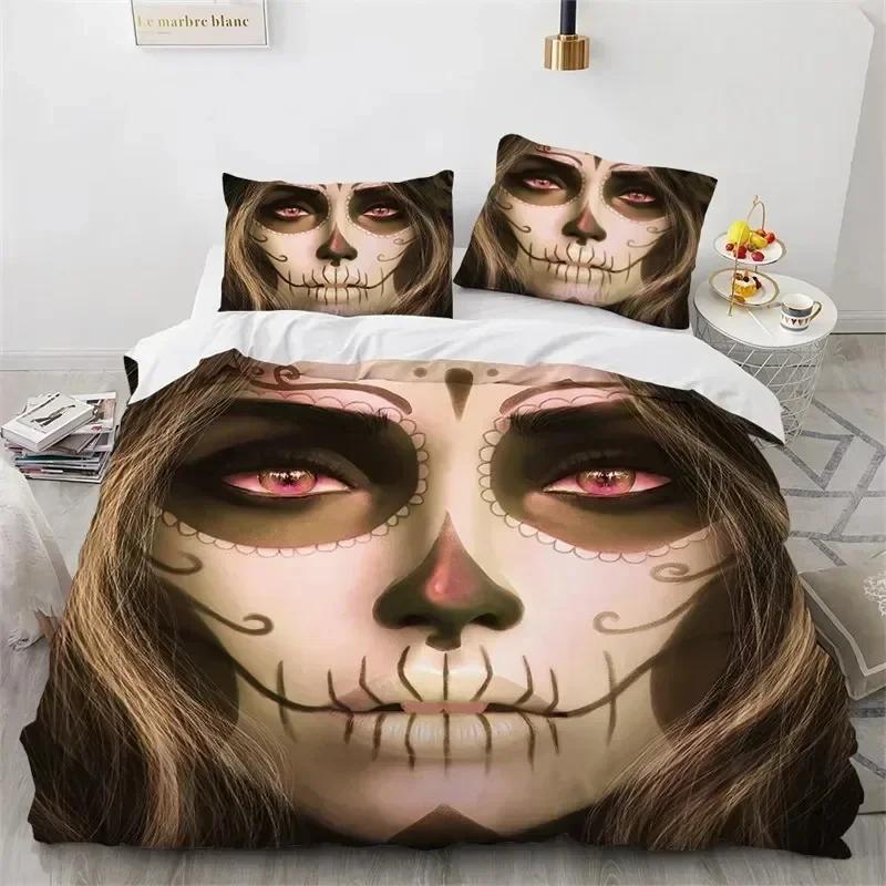 Comforter Skull Vintage Sugar Skull Girl Bedding Set 3D Printed Suitable For Bedroom Kids Home Textile