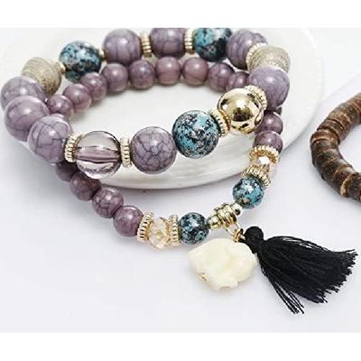 Pingyongchang Slon Korálek Elastický Náramek Boho Vícevrstvý Nastavitelný Dřevěný Korálek Střapec Dámský Pramenový Náramek Náramek Přívěsek Šperkový Set Nejlepší