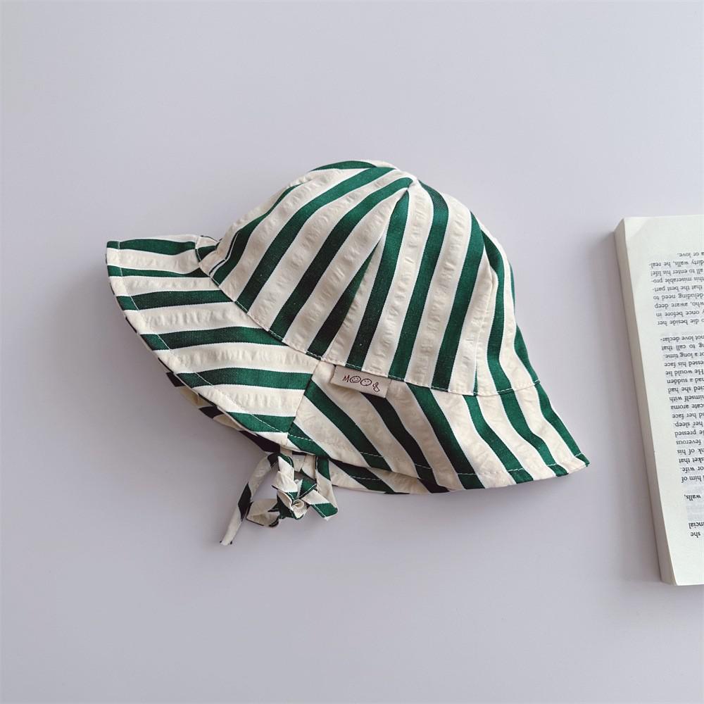 Boy Children Striped Lacing Fisherman's Cap Girl Baby Solid Casual Sunscreen Hat Infant Cotton Caps Kid Windproof Basin Hats