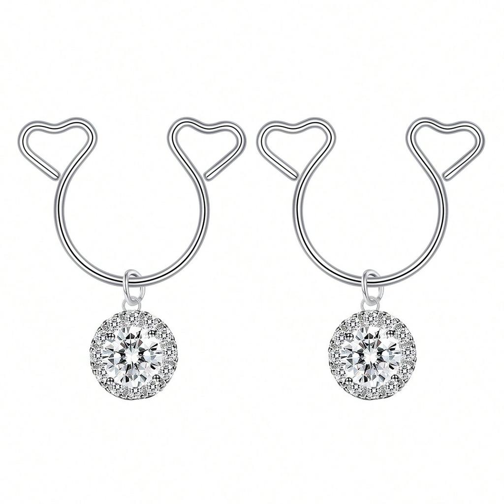 2 Pezzi Anello Finto Capezzolo a Forma di Cuore con Pendente Acciaio Inossidabile Anelli per Capezzoli Senza Perforazione Clip On Anelli per Capezzoli Piercing Finto per il Corpo