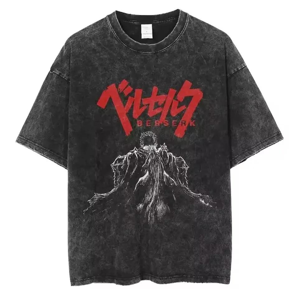 2026 Washed Berserk Vintage Japan Anime New Arrival Mens Women Clothe Tee Shirt Homme Graphic T-Shirts Men Women Tshirt for Men Women Ropa