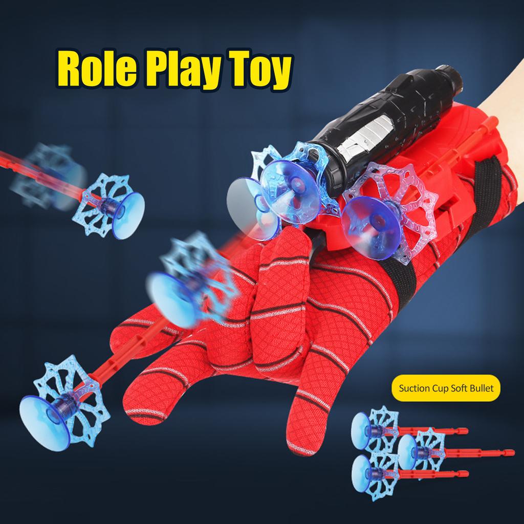Spider Web Launcher Kids Wrist Silk String Toy with 3 Suction Cup 5 Meter Launch Distance