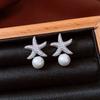 Crystal Starfish Pearl Stud Earrings Ocean Style Starfish Starfish Ear Studs  Women