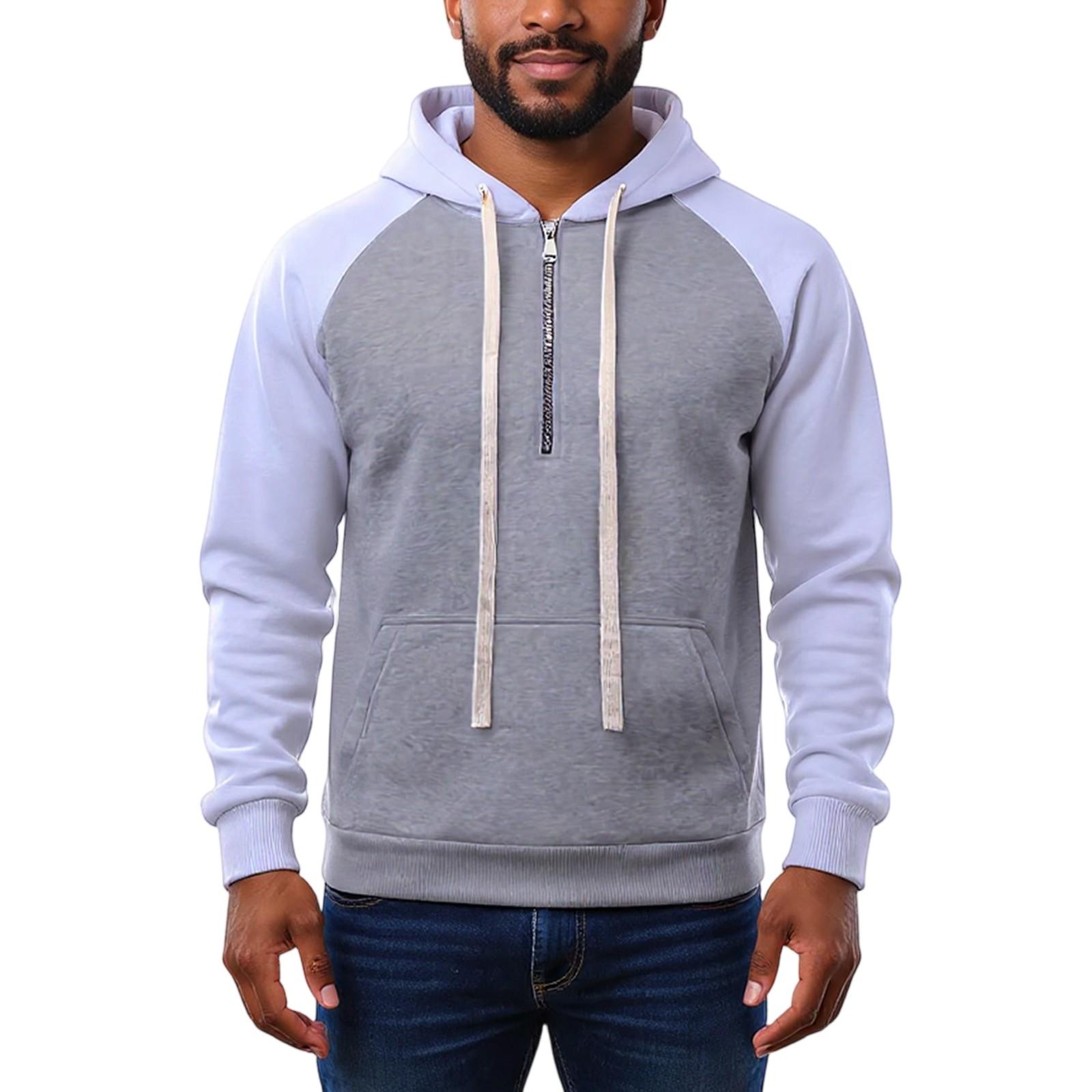 

Men s Hooded Sweatshirt, Contrasting Color Sweatshirt, Sports Half Zipper Casual Jacket M