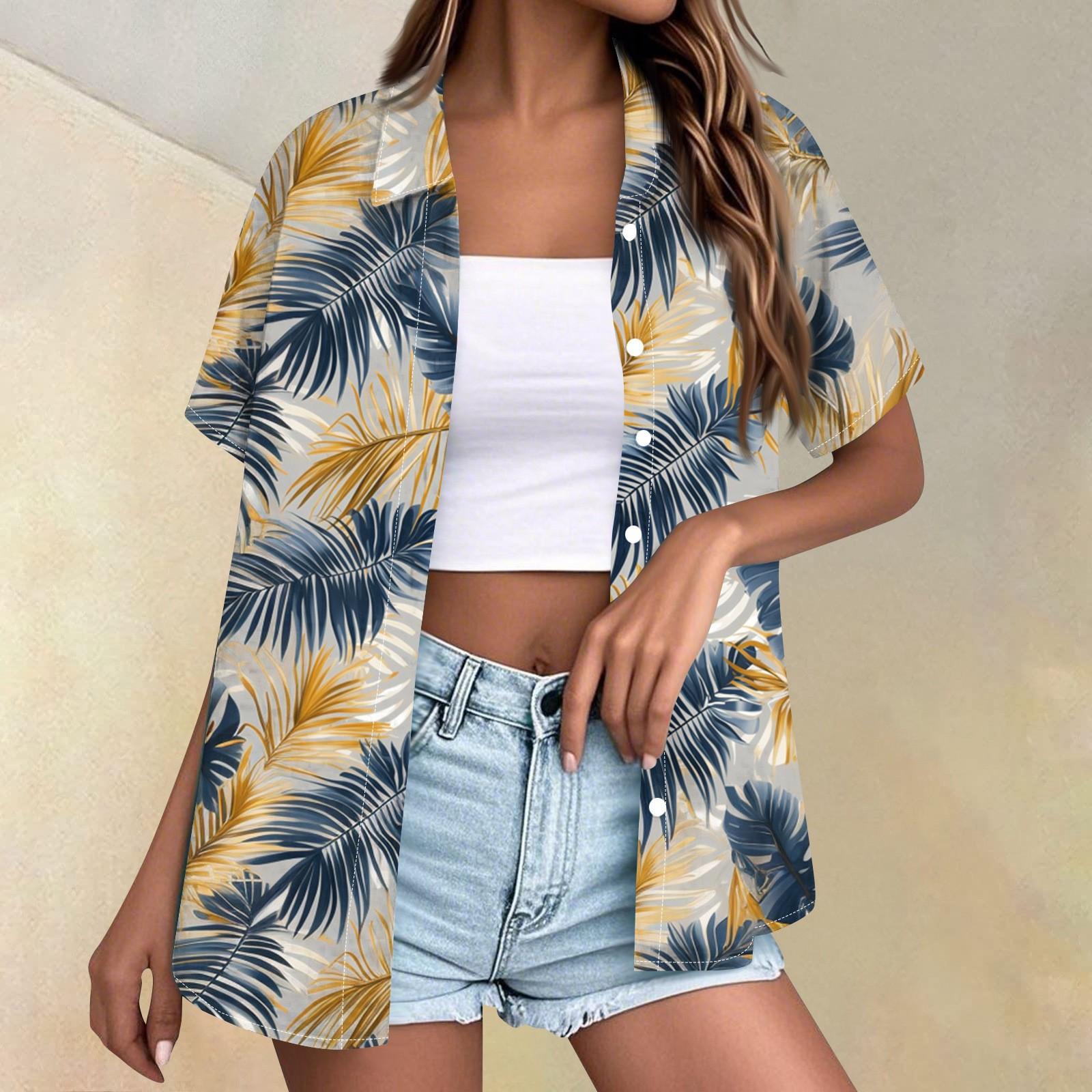 Women s Fashion Casual Short Sleeve Button Lapel Shirt Tops XL
