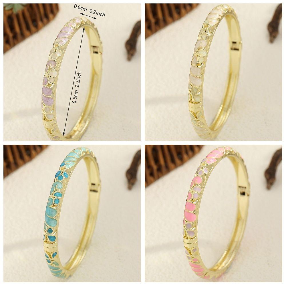 Ethnic Style Cloisonne Bangle Flower Pattern Hand Bracelet Charming Open Bangle Women Jewelry