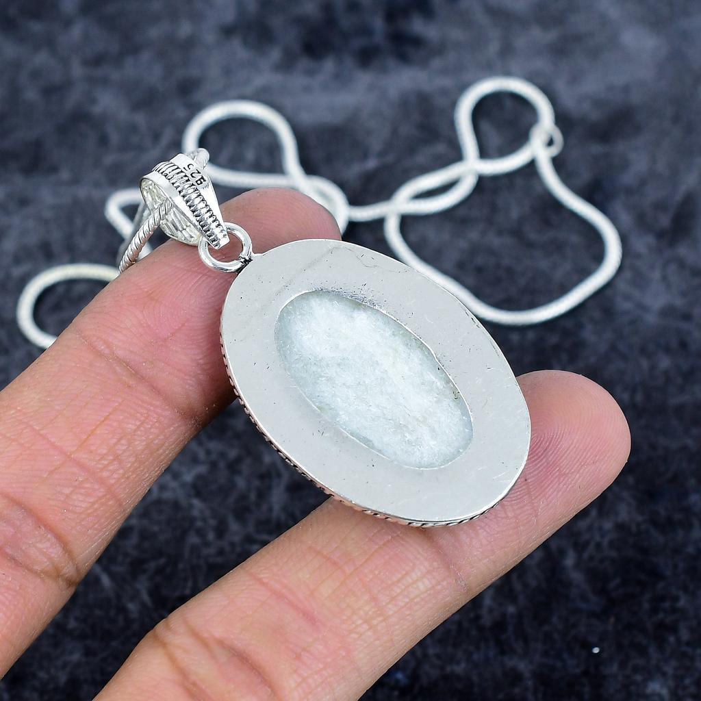 Orange Seraphinite Gemstone 925 Sterling Silver Jewelry Pendant 2.09" M-2972