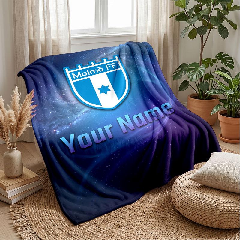 Malmö FF Testo Nome Personalizzato Coperta in Flanella Logo Calcio Coperta Plaid in Pile Personalizzata Regalo Speciale per Divano Camera da Letto Casa