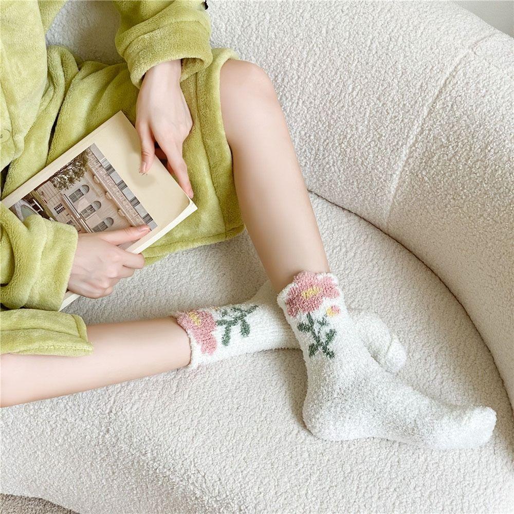 6Pairs Thickened Coral Fleece Socks Winter Warm Socks Women Sweet Floor Plush Socks  For Female Men