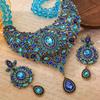Mittelalterlicher Retro Bosnischer Stil Übertriebene Blaue Edelsteine Volle Halskette Ohrstecker