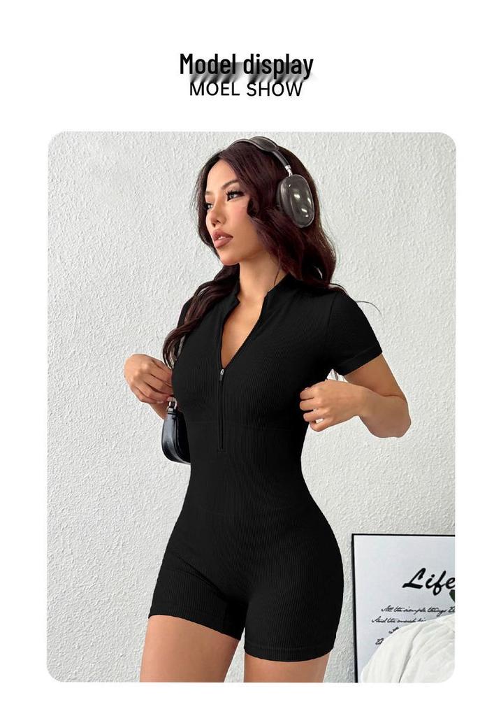 Seamless Cross-Zip Short Sleeve Yoga Jumpsuit