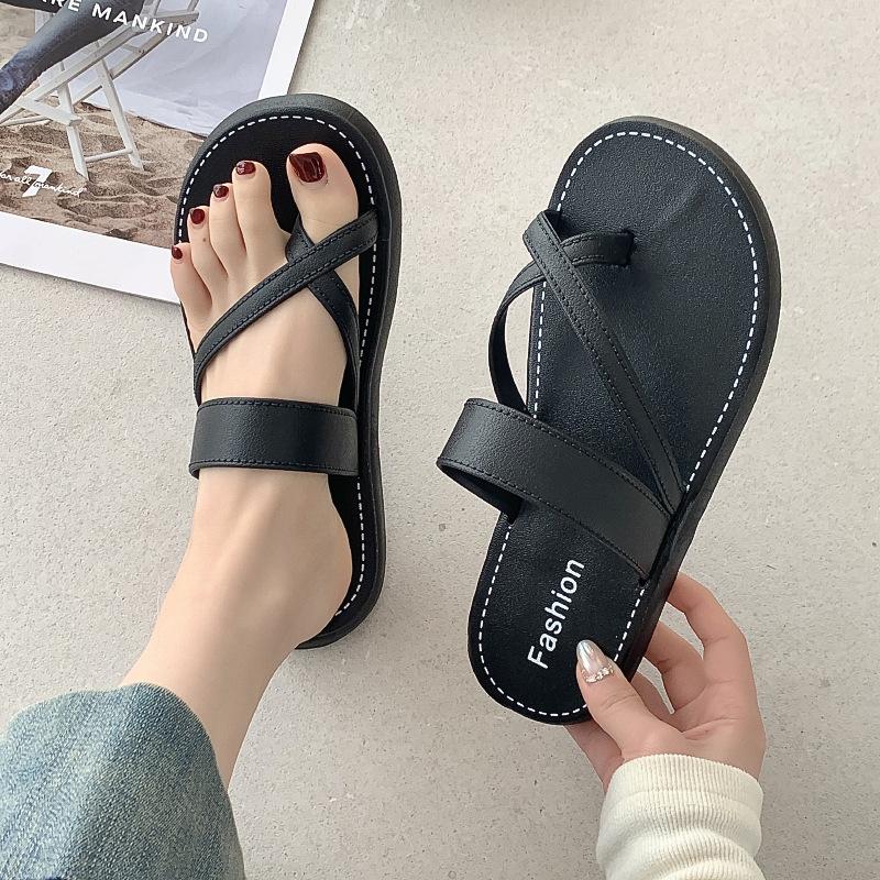 Women s Crisscross Toe Ring Flat Slide Sandals Slip On Casual Summer Flip Flop Slippers 36 чёрный