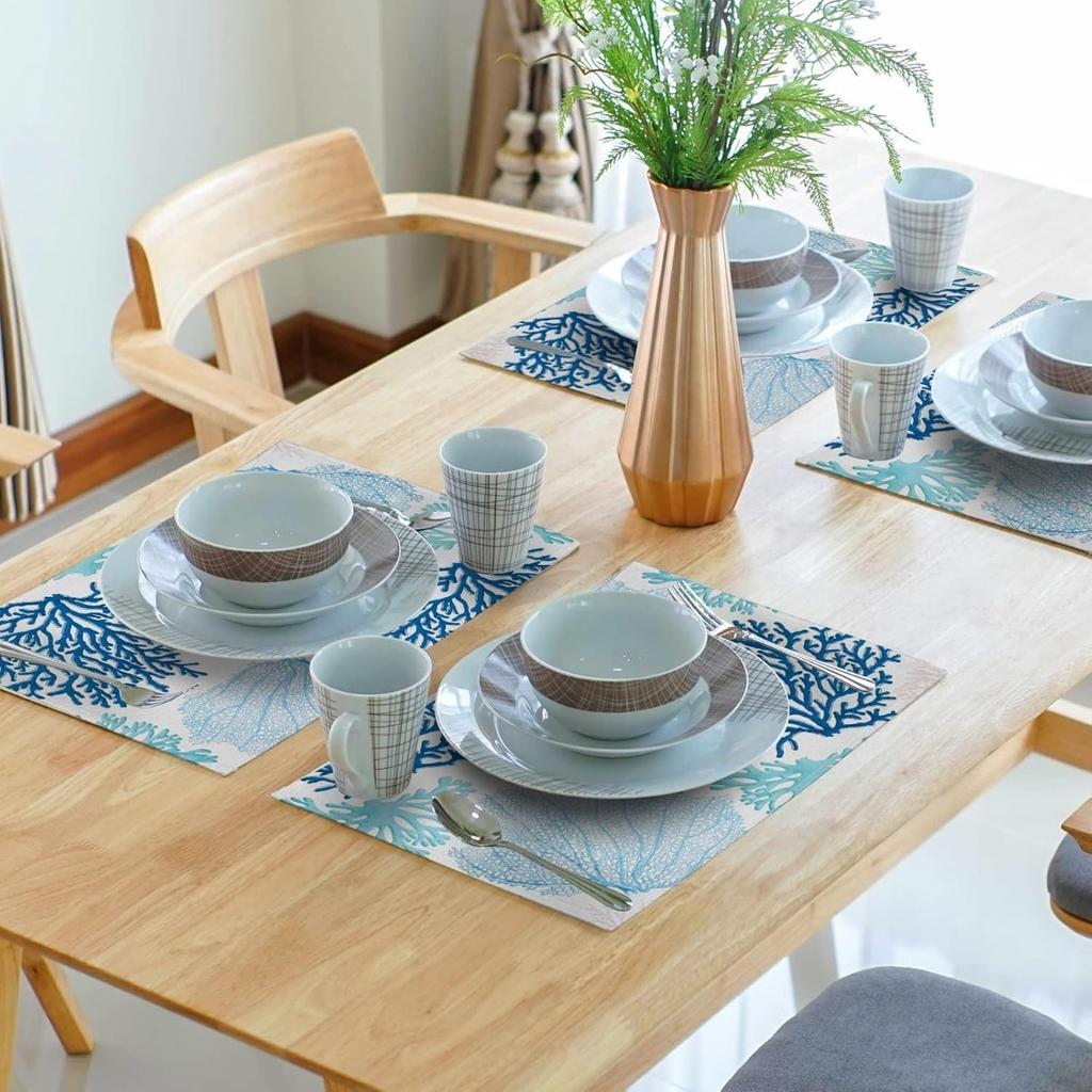 4KS Prostírání Oceán Korál Zelené Letní Korálový Útes Lněné Stolní Podložky Námořní Moře Mořské Mořské Řasy Žáruvzdorné Prostírání pro Stolování Kuchyň 32x45cm