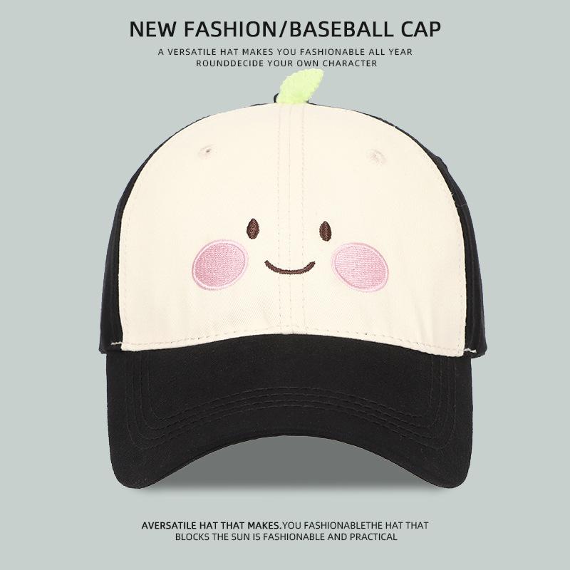 Sweet and cute cartoon embroidered dopamine baseball cap children wide brim deep top big head circumference sunshade sun protection cap